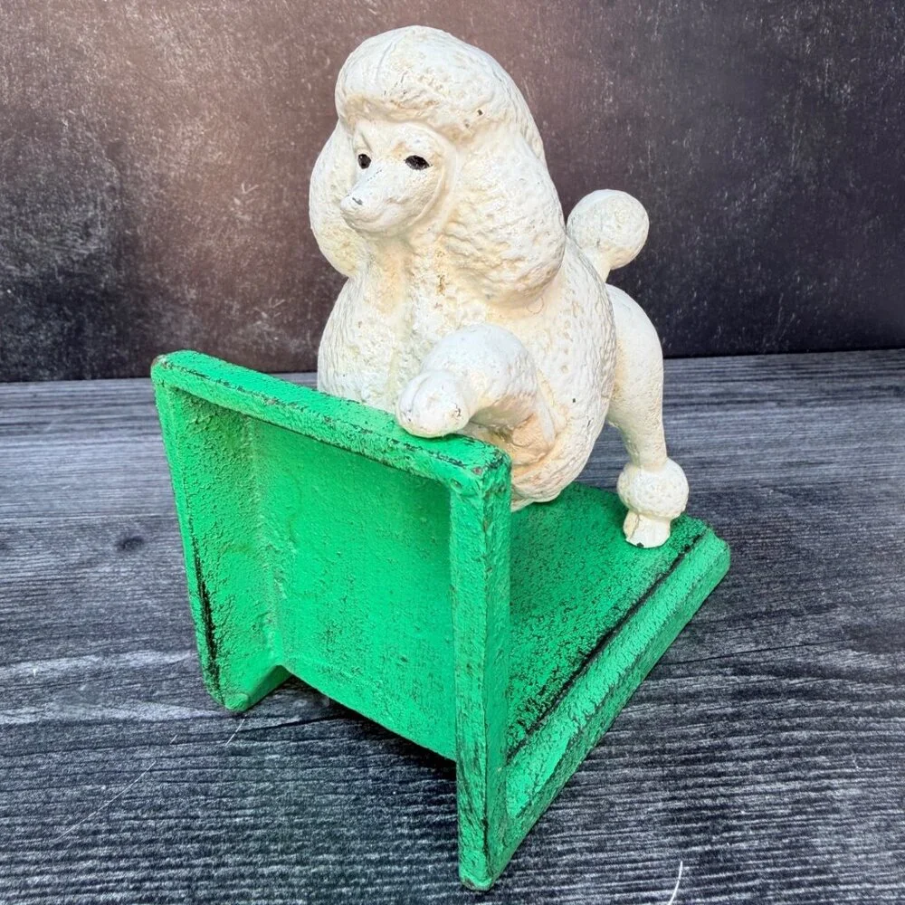 Cast Iron White Poodle Dog Bookends Pair Vintage Style Midcentury MCM Heavy